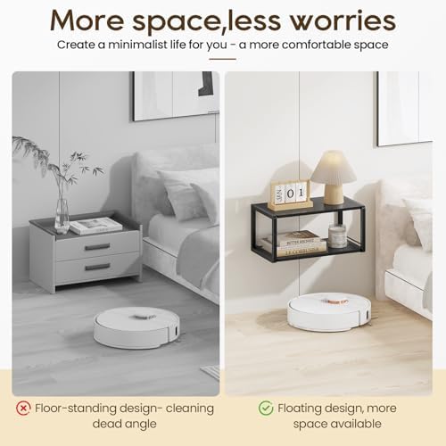 Floating Nightstand Set of 2, Wood Bedside Shelf Wall Mounted Nightstand with Heavy-Duty Frame, Floating Bedside Table f