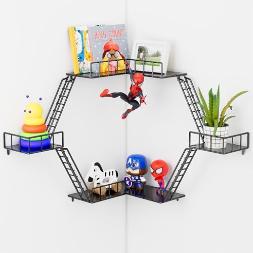 Fire Escape Wall Shelf - New York Fire Escape Shelf, Knick Knack Shelf for Figures, 3-Tier Corner Floating Shelves, Meta