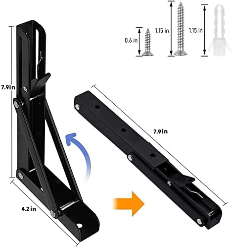 Folding Shelf Brackets - 8 inch 2 Pcs Heavy Duty Metal Collapsible Shelf Bracket, DIY Wall Mounted Foldable Shelf Bracke