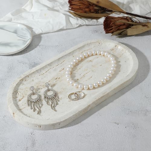 Natural Travertine Marble Tray, Bathroom Dresser Tray for Countertop, Decorative Dish Organizer for Jewelry, Toiletries,