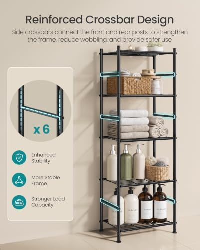 SONGMICS 5-Tier Shelving Unit, Steel Storage Rack, 11.8 x 15.7 x 56.7 Inch