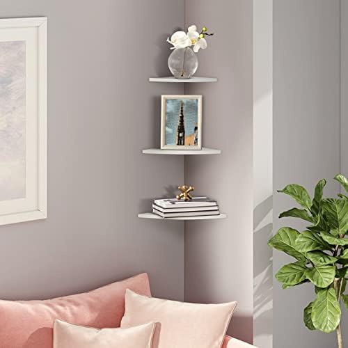 Tyenaza Corner Floating Shelf, 3Pcs Floating Corner Shelf Wall Mounted Storage Rack Bookshelves Home Furniture Office De