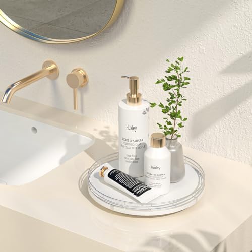Oroyutor 10-Inch Oak Lazy Susan Vanity Tray with Silver Metal Rail