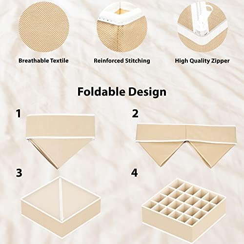 Simple Houseware 4-Pack Drawer Organizer Set for Underwear/Socks/Bra, Beige