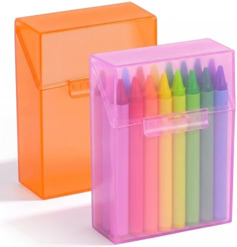 Clabby 2 Pcs Clear Plastic Crayon Boxes Hold 24 Count, Pink,Orange