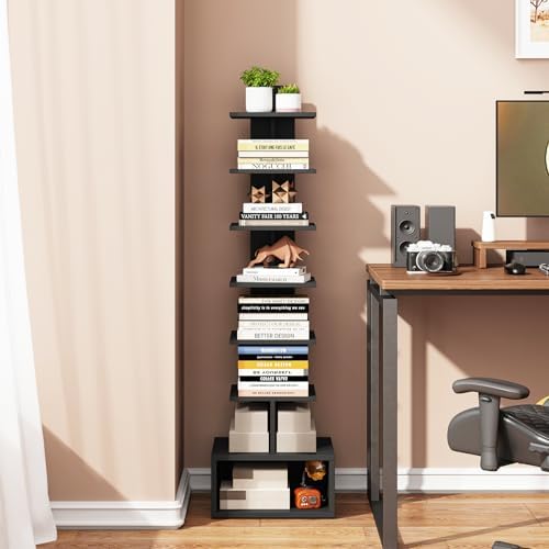 TUTOTAK Book Shelf, Narrow Spine Bookshelf, 8-Tier Bookcase for Small Space