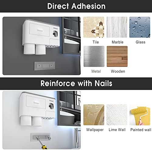 iHave Toothbrush Holders Wall Mounted with Toothpaste Dispenser & 2 Cups