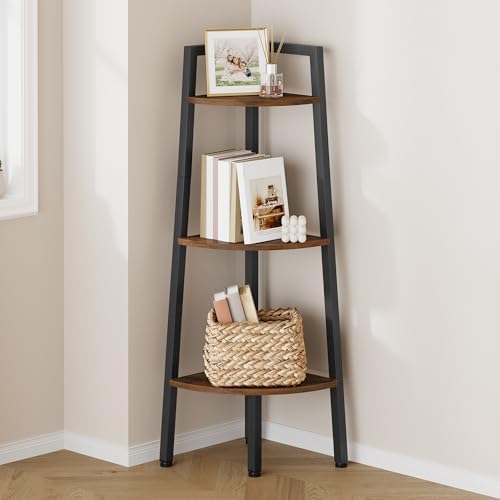 Hoctieon Corner Shelf, 3-Tier 40" Tall Corner Bookshelf, Rustic Ladder Shelf, Industrial Display Stand for Living Room, 