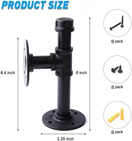3/4" Industrial Pipe Shelf Brackets, Black Iron Wall Mounted DIY Shelving Brackets Hanging Custom Pipe Brackets for Floa