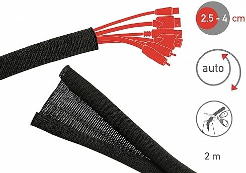 Cable Tube – Self-Closing & cuttable Cable Sleeve, 2m x 25mm, Black – Flexible Cable Channel for Cable Management at des