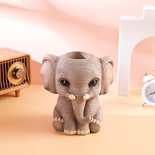 Elephant Pen Pencil Holder, Cute Animal Ornament Makeup Brush Holder Toothbrush Holder Home Office Desk Decor Organizer Accessory