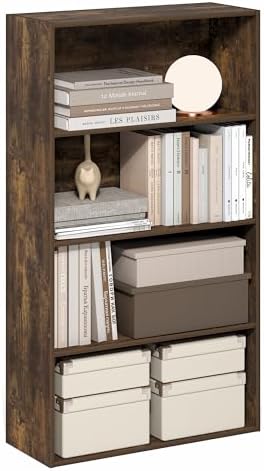 Furinno Jaya Book Shelf, 4-Tier Book Shelf, Bookcase with Open Shelving, Standing Bookshelf, 9.5 x 23.6 x 41.9, for Orga