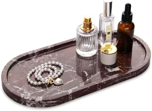Oval Marble Bathroom Vanity Tray, Rosso Lepanto, 12" x 6" x 0.8"