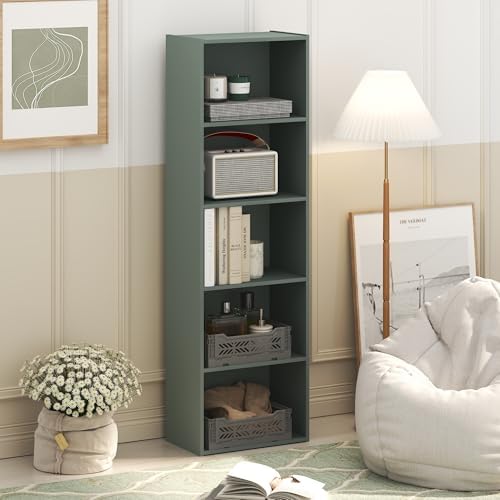 Furinno LUDER Book Shelf, 5-Tier Bookshelf, Bookcase with Open Shelves, 9.4 x 15.8 x 52, Easy Assembly, for Living Room,
