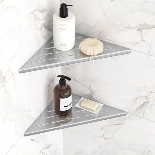 Qeke 10" Corner Shower Shelves 304 Stainless Steel, Brushed Nickel, 2 Pack