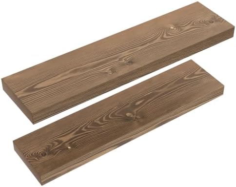 Solid Wood Floating Shelves for Wall 24 Inch Walnut, Wooden Bathroom Shelf