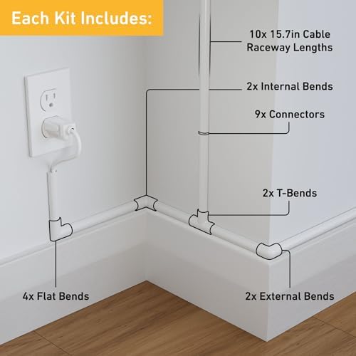D-Line Half Round Cord Hider, Patented Cable Cover, Hide TV Wall Mount Wires, Raceway for Cords, Decorative Wire Covers,