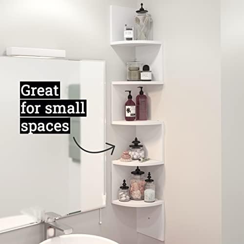 Greenco 5-Tier Corner Shelves, Floating Corner Shelf, Wall Organizer Storage, Easy-to-Assemble Wall Mount Shelves for Be