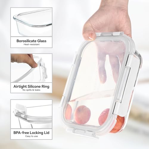 BAYZZ 5 Pack 35 Oz Glass Food Storage Containers with Lids, White