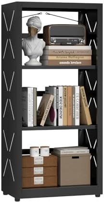 3-Tier Metal Bookshelf, Small Bookcase with Adjustable Shelves