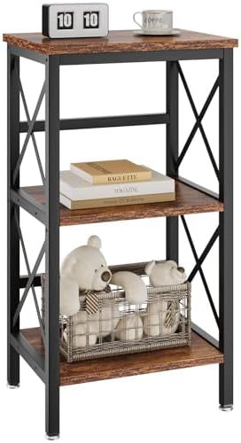 YMYNY Bookcase, Narrow Bookshelf, Large Capacity, Rustic Brown HST008H