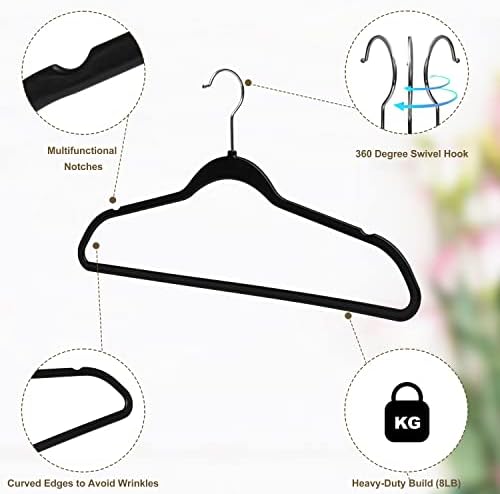 Quality Hangers 50 Pack Slim Plastic Hangers for Clothes - 16.5" Won't Crease Your Clothes, Heavy Duty Non-Velvet Black Hangers 360° Swivel Chrome Hook Non Slip Notches Dresses Coats Shirts Jackets