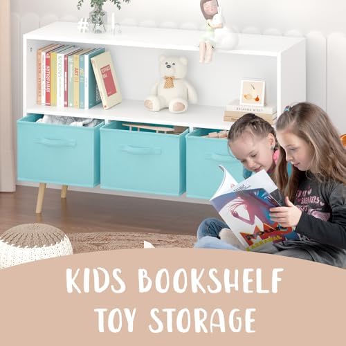 Kids Bookcase with Collapsible Fabric Drawers, Children's Book Display,Toy Storage Cabinet Organizer Book Shelf for Kids