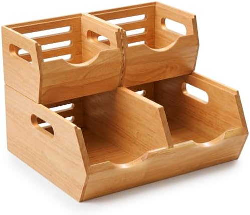 HOMESTEAD Stackable Solid Wood Storage Bins for Pantry & Countertop, Ventilated Potato and Onion Basket Organizer with H