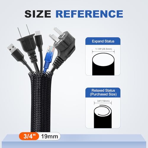 3/4 Inch 16ft Cable Management Loom Sleeve Cord Protector Wire Wrap Cover