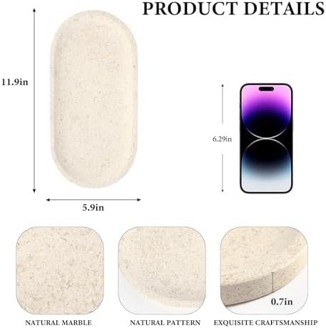Koville Marble Vanity Tray for Decor, Natural Bathroom Tray for Bathroom Countertop, Stone Decorative Trays for Dresser 