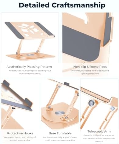 Aoviho 360° Rotating Laptop Stand for Desk | Adjustable, Foldable, Portable Aluminum Ergonomic Riser | Compatible with M