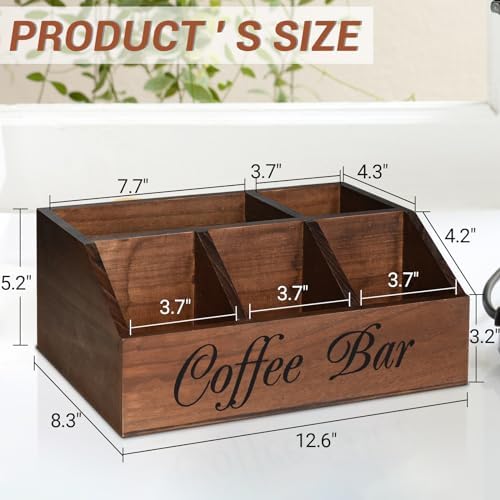 ugiftt Coffee Station Organizer for Counter, Wood Coffee Pods Holder Storage Basket, Tea Condiment Storage Organizer, Ru