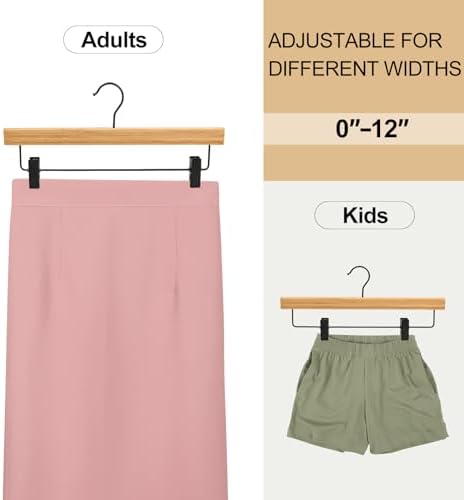 TOPIA HANGER Pants Hangers 20 Pack, Bamboo Clothes Hangers with Black Clips and Rotatable Hook, Durable Natural Wooden Hangers for Skirts, Pants, Jeans, Shorts - CTS06