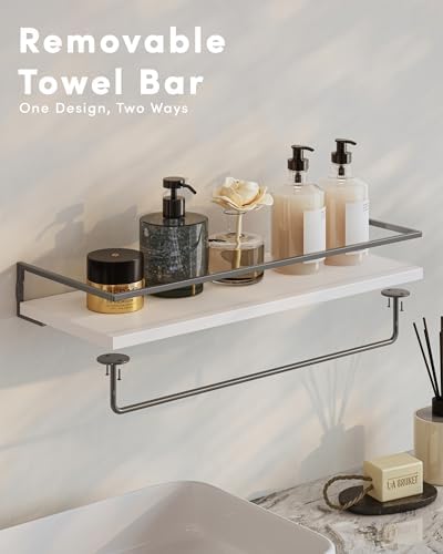 Onlysky Bathoom Shelves, Floaiting Shelves for Bathroom, Set of 3, Bathroom Shelf Wall Mounted (White Grey, 15.7 Inches,