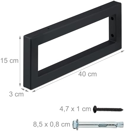 Relaxdays Wall Bracket, Set of 2, 40 cm, Steel, Shelf Brackets for Washbasin & Wall Shelf, Rectangular Shelf Console, Bl