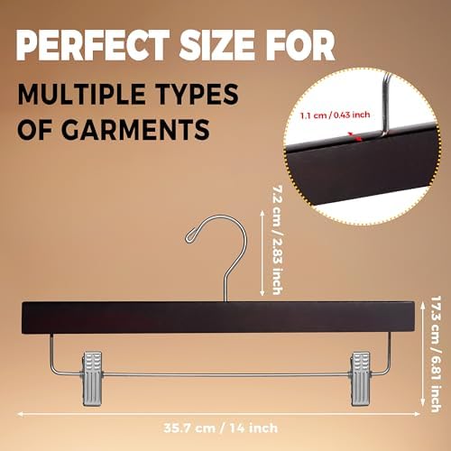 Quality Hangers Wooden Pants Hangers - 100-Pack Swivel Hook Cloth Hanger Set - Lotus Wood Skirt, Pant, Shorts and Slack Hangers with Adjustable Clip – Clothing Hanger Set (Mahogany, 100)