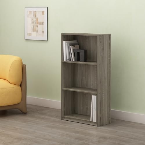Hagen 3-Tier Bookshelf, 40 Inch Tall Bookcase, for Home Office, Study, Living Room, Olive Oak