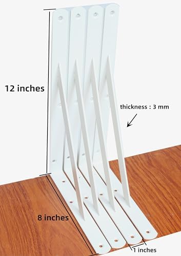2 Pack L12 x H 8" White Heavy Duty Shelf Brackets with Screws Metal Shelf Brackets Shelf Support Angle Brackets for Shel