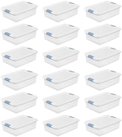 Sterilite Latching Box with Lids for Home and Office, 32 Quart, 18-Pack