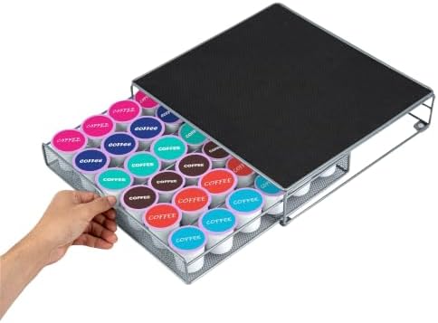 Restaurantware Coffee Pod Holder 12.99 x 12.2 x 2.95 Inches 36 K-Cup Iron Coffee Capsule Organizer Iron Storage Drawer B