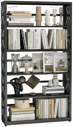 5-Tier Tall Book Shelf, Metal Bookcase with Adjustable Shelves