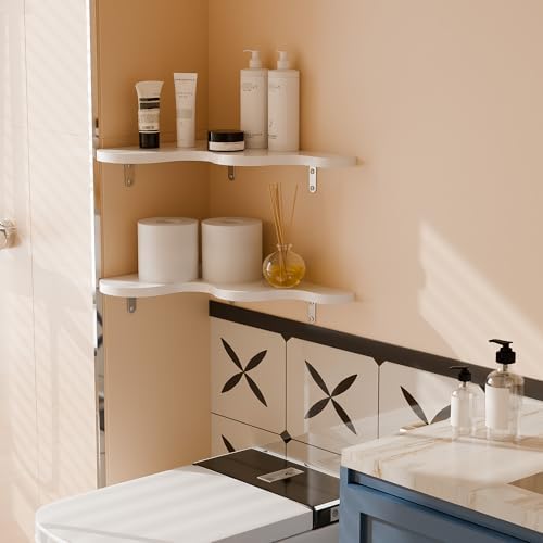 Cute Cloud Corner Shelves - Set of 2 White Wooden Floating Corner Shelves Wall Mounted, 90-Degree Space-Saving Nursery S