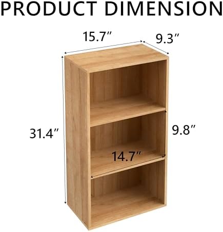 Wooden 3 Cube Storage Organizer,3 Tier Low Bookcase Freestanding Storage Display Organizer,Versatile Cubes Shelf and Cub