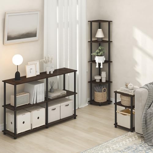 Furinno Turn-N-Tube Corner Shelf, 5-Tier Corner Bookshelf, Open Storage Shelves, for Organization and Storage, Living Ro