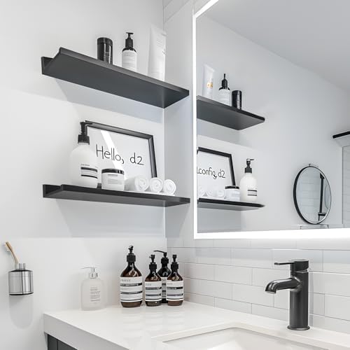 LaVie Home 23.6-Inch Black Floating Shelves for Wall Storage Set of 4 - Modern Minimalist Picture Ledge Shelf Wall Decor for Kitchen, Bedroom, Bathroom, and Living Room