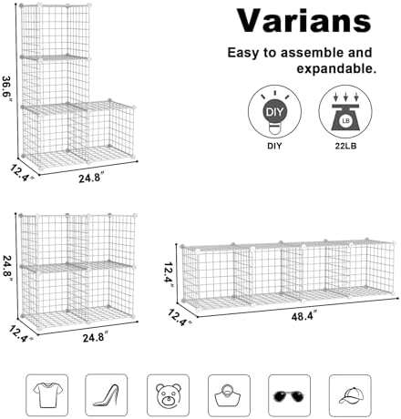 C&AHOME Wire Cube Storage,4-Cube Storage Organizer Metal, Wire Grids, White