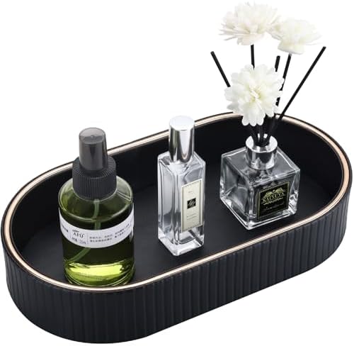 GORESE PU Leather Valet Tray Nightstand Organizer, Oval Perfume Trays Key Bowl Jewelry Dish for Bedside Dresser Entryway