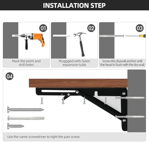Folding Shelf Brackets 10 inch Foldable Shelf Bracket Heavy Duty Collapsible Shelf Brackets DIY Wall Mounted Fold Down T