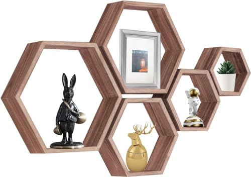 Hexagon Shelves,Floating Wall Shelf,Honeycomb Octagon Cube Shelves Wood