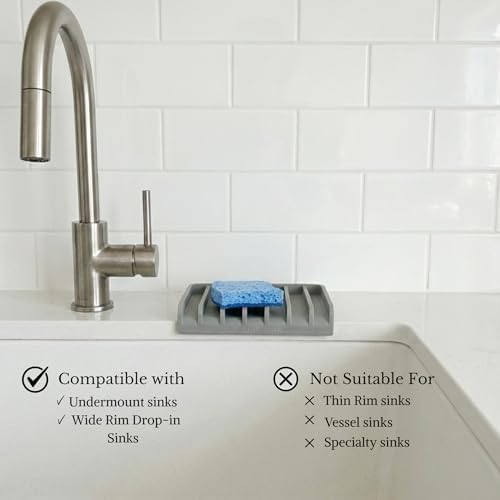 Effilogic Silicone Sponge Holder, Soap Dish, Self Draining Kitchen Sink Organizer, Kitchen Accessories, Medium Grey